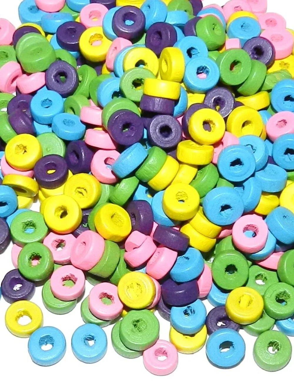 WL358 Blue Green Pink Purple Yellow 8mm Heishi Rondelle Wood Bead Mix 90-grams